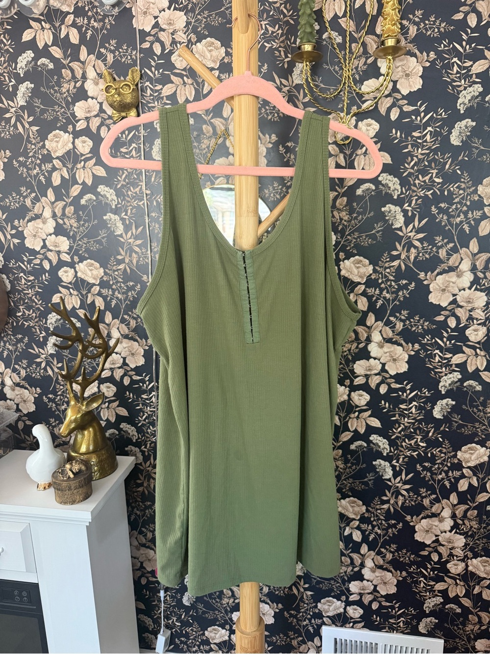 torrid Olive Green Ribbed Tank with Front Button Placket